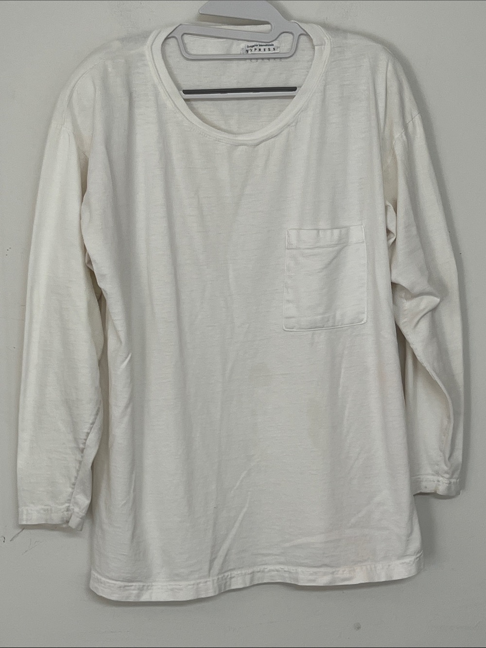🌞 Express White long sleeve crew neck Top black logo sguoulder pads women XL